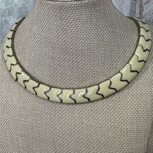 Set of Matching Cream Enamel Necklace and Elastic Bracelet